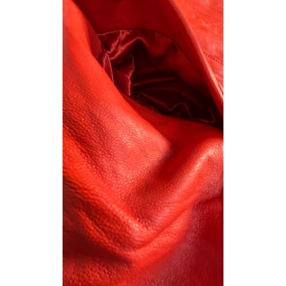 Coldwater Creek Women Red Leather Blazer Jacket P8 Button-Front 3/4 Sleeve Lined - Picture 8 of 11